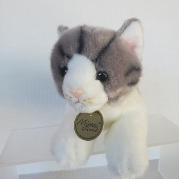 Miyoni by Aurora Plush White Grey Striped Tabby Tiger Cat Kitten 10" - Picture 2 of 8